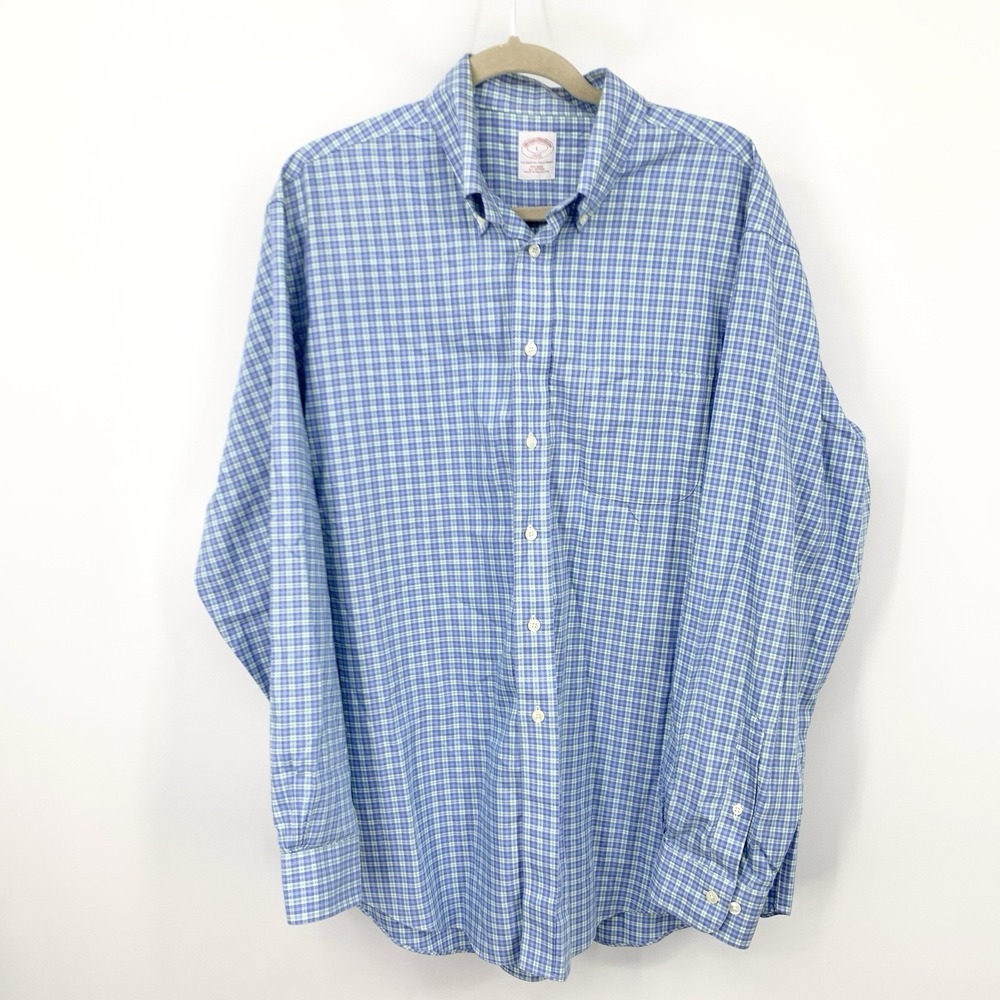 Brooks Brothers 346 Men Size‎ Large Shirt Button Down Top Blue Green Check Plaid